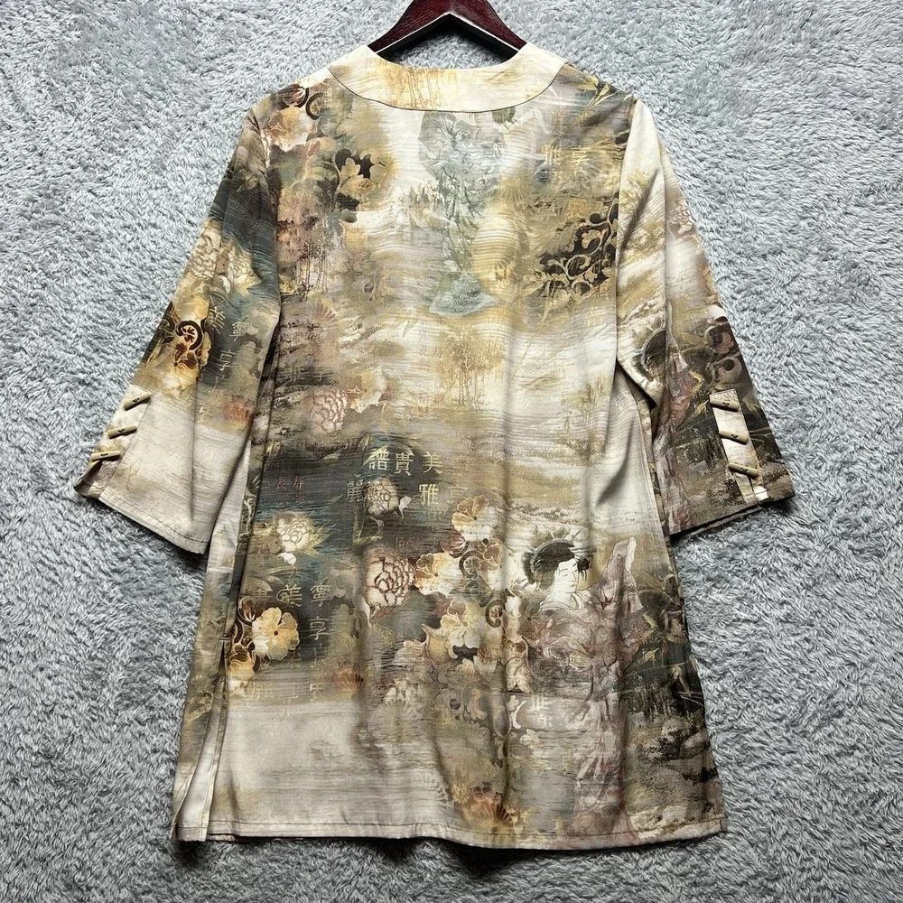 Chicos Travelers Duster Jacket Size 2 US Large Tan Brown Asian Kimono 3/4 Sleeve - Picture 9 of 15